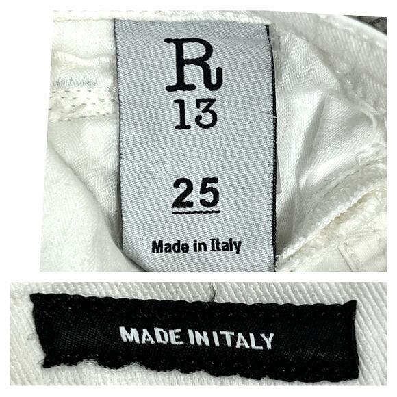 R13 X-Over Skinny Jeans Women 25" White Riot Stretch Denim Cross Waist Summer - Picture 4 of 16